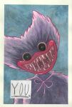  angry bodily_fluids drooling eyelashes female glare hi_res hottmutton humanoid kissy_missy lips looming monster open_mouth painting_(artwork) poppy_playtime ribbons saliva snarling solo teeth text traditional_media_(artwork) watercolor_(artwork) 