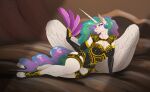  anthro bed bedroom_eyes classy digital_drawing_(artwork) digital_media_(artwork) equid equine fan_(disambiguation) feather_fan feathered_wings feathers female friendship_is_magic furniture hasbro horn horse invalid_tag mammal my_little_pony narrowed_eyes patreon patreon_artist patreon_link pony princess_celestia_(mlp) reward seductive solo solo_focus sunny_way text thick_thighs url winged_unicorn wings 