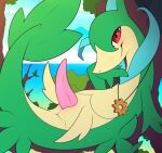 anthro bodily_fluids closed_smile colored digital_media_(artwork) dripping erection generation_5_pokemon genital_fluids genitals hi_res jewelry looking_at_viewer male male_anthro meraence mouth_closed necklace necklace_only nintendo nude outside penile penis pokemon pokemon_(species) precum precum_drip red_eyes servine sky smile smiling_at_viewer solo tail tapering_penis water