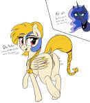 animal_genitalia animal_vulva anus blonde_hair disguise duo ear_piercing ear_ring english_text equid equine equine_anus equine_genitalia equine_vulva female feral friendship_is_magic genitals golden_feather_(mlp) hair hasbro hi_res horn horse mammal my_little_pony mythological_creature mythological_equine mythology nude pegasus piercing princess princess_luna_(mlp) purple_eyes ring_piercing royalty seafooddinner sibling_(lore) sister_(lore) sisters_(lore) smile text unicorn vulva wings yellow_body