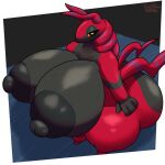 1:1 anthro areola arthropod artist_logo big_breasts big_butt black_areola black_body black_nipples breasts bubble_butt butt dark_nipples eyelashes female female_anthro generation_5_pokemon hi_res huge_breasts huge_butt hyper insect logo markings narrowed_eyes nintendo nipples pokemon pokemon_(species) purple_markings red_body scolipede simple_background solo thick_thighs toshodosho