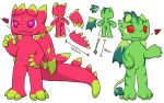 16:10 2_horns 3_toes 5_fingers anthro disembodied_tail disembodied_wings dorsal_ridge dragon dragon_fruit_dragon duo elemental_creature eyebrows feet female fingers fleemere_(nomani_int32) flora_fauna food food_creature frill_(anatomy) front_and_back fruit fruit_dragon green_arms green_body green_ears green_eyebrows green_feet green_hands green_head green_horn green_legs green_stripes green_tail head_crest head_frill head_horn hi_res horn korrime_(nomani_int32) leaf leaf_frill leaf_wings living_fruit long_tail melon multicolored_body multicolored_ears multicolored_horn mythological_creature mythological_scalie mythology nomani_int32 pink_eyes plant pose red_arms red_body red_ears red_eyes red_feet red_hands red_horn red_legs red_tail scalie simple_background smooth_horn striped_arms striped_body striped_head striped_legs stripes tail tail_ridge toes two_tone_body two_tone_ears two_tone_feet two_tone_hands two_tone_horn unusual_anatomy unusual_wings vine_tail watermelon white_background widescreen wings