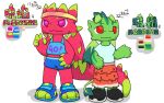 16:10 2_horns 3_toes 5_fingers anthro black_clothing black_footwear black_shoes blue_bottomwear blue_clothing blue_footwear blue_pants blue_shoes blue_topwear bottomwear chinese_text clothing dragon dragon_fruit_dragon duo elemental_creature eyebrows featureless_feet feet female fingers fleemere_(nomani_int32) flora_fauna food food_creature footwear frill_(anatomy) fruit fruit_dragon green_arms green_body green_ears green_eyebrows green_feet green_hands green_head green_horn green_legs green_stripes green_tail head_crest head_frill head_horn height hi_res horn kerchief korrime_(nomani_int32) leaf leaf_frill leaf_wings living_fruit long_tail melon mitten_hands multicolored_body multicolored_ears multicolored_horn mythological_creature mythological_scalie mythology nomani_int32 pants pink_eyes plant pose red_arms red_body red_bottomwear red_clothing red_ears red_eyes red_feet red_hands red_horn red_legs red_skirt red_tail scalie shirt shoes simple_background skirt smooth_horn striped_arms striped_body striped_head striped_legs stripes tail tank_top text toes topwear two_tone_body two_tone_ears two_tone_feet two_tone_hands two_tone_horn unusual_anatomy unusual_wings vine_tail watermelon watermelon_pattern white_background white_clothing white_shirt white_topwear widescreen wings