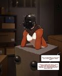 2026 absurd_res anthro bigtiddyfox black_body black_fur black_latex bodily_fluids bound bovid canid canine caprine clothing concrete dialogue encasement english_text fox fur gag gagged gimp_mask hi_res hybrid latex latex_clothing latex_mask lock male mammal mask mask_only multicolored_body multicolored_fur neck_tuft nude nude_anthro nude_male offscreen_character orange_body orange_fur padlock profanity raiko_amani sheep solo speech_bubble sweat text tuft wearing_mask white_body white_fur