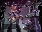 1_eye absurd_res anthro big_breasts black_clothing black_leotard black_nose bow_tie breasts brown_body brown_fur brown_hair bunny_costume camera_view cleavage clothed clothing costume dialogue domestic_cat duo english_text fake_ears fake_rabbit_ears felid feline felis female front_view fur gameoverse glitch_productions hair hand_on_hip hi_res kaboodle_(gameoverse) kit_bodega l34ekomicu leotard machine male mammal metallic_body navel_outline open_mouth pink_eyes rectangular_speech_bubble red_bow_tie red_eyes robot short_hair snaggle_tooth speech_bubble text thick_thighs whiskers wide_hips yellow_sclera