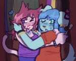 anthro bodily_fluids canid canine caught_in_the_act closet clothed clothing collar domestic_cat drugs duo felid feline felis female hi_res kitschpup making_out mammal marijuana saliva saliva_string smoking smoking_marijuana sweat