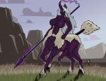 abs animal_genitalia atectorigiana_(ember-shade) athletic big_breasts bodily_fluids breasts centaur detailed_background dripping ember-shade equid equid_taur equine_genitalia european_mythology final_fantasy final_fantasy_viii fur genital_fluids genitals grass grass_field greek_mythology grey_eyes grey_hair gynomorph hair hi_res horn humanoid_taur intersex magic_user mammal mammal_taur melee_weapon mesa_(landscape) mountain muscular muscular_gynomorph muscular_intersex mythology nude paizo pathfinder penile_spines penis plant polearm precum precum_drip purple_body purple_skin ridged_penis solo spear square_enix standing tail tail_wraps taur weapon white_body white_fur wraps