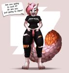  absurd_res anthro breasts chain clothing domestic_cat english_text felid feline felis female fluffy fluffy_hair fluffy_tail fur genitals green_eyes hair herm hi_res holding_penis intersex intersex/female mammal metallica olexafox pawpads penis solo standing teeth text torn_clothing 