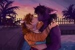 amethyst_(cryptorch1dism) anthro bikini bikini_top blush blush_lines bracelet canid canine canis carcano_(cryptorch1dism) clothing cryptorch1dism duo felid female glistening glistening_body hair hand_in_hair hands_on_shoulders jewelry kiss_on_lips kissing making_out male male/female mammal moody_lighting necklace open_mouth palm_tree pantherine passionate plant sparkles sunset swimming_pool swimwear tiger touching_hair tree two-piece_swimsuit waist_grab wolf