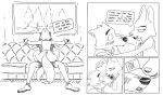 anthro bedroom_eyes blush blush_lines bottomwear clothing collared_shirt diane_foxington dominant dominant_female dreamworks dress_shirt duo english_text female female_on_top flustered footwear furniture gentle_femdom hand_holding hi_res legs_around_partner male male/female mini_comic monochrome mr._wolf_(the_bad_guys) narrowed_eyes on_lap on_sofa on_top pants pen_(artwork) restraining seductive shirt shoes sitting sitting_on_another sitting_on_lap sitting_on_partner sitting_on_sofa sketch sofa submissive submissive_male text the_bad_guys thegunchert topwear traditional_media_(artwork)