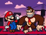 2024 5_fingers 5_toes accessory anthro ape blue_clothing blue_overalls brown_clothing brown_footwear brown_shoes captainquack64 clothing donkey_kong_(character) donkey_kong_(series) duo facial_hair feet fingers footwear fur gesture gloves gorilla hand_gesture handwear haplorhine hat headgear headwear human male mammal mario mario_bros mario_vs._donkey_kong mario_vs._donkey_kong_(2024) mustache necktie nintendo overalls primate red_clothing red_hat red_headwear red_necktie red_shirt red_topwear shirt shoes teeth thumbs_up toes topwear white_clothing white_gloves white_handwear