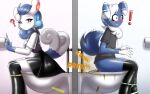 anthro bodily_fluids butt clothing clothing_pull diarrhea feces female generation_6_pokemon genital_fluids hi_res implied_scat kittypeller male male/female meowstic meowstic_(female) meowstic_(male) nintendo panties panty_pull peeing pokemon pokemon_(species) toilet toilet_use underwear underwear_pull urine