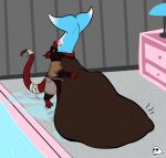 2022 ambiguous_gender anthro anthro_pred aquatic belly big_belly blue_tail brown_belly cetacean clothing dolphin dolphin_tail drawer duo feral feral_prey flippin-rad head_first hi_res huge_belly mammal murid murine oceanic_dolphin oral_vore orca puddle rat red_body red_legs red_tail rodent size_difference smaller_pred swimming_pool tail tan_clothing tan_shirt tan_topwear toothed_whale topwear vore water watermark wet
