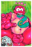 absurd_res accessory anthro anus backsack balls big_breasts big_nipples bodily_fluids breasts dinosaur electronics gameoverse genital_fluids genitals glitch_productions gobbles_(gameoverse) headphones hi_res kaboodle_(gameoverse) male male/male moobs nagozaramee092 necktie nervous nipples penis precum prehistoric_species reptile scalie small_penis solo surprised