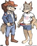 american_flag animal_genitalia animal_penis anthro arloatdusk boots canid canine canine_genitalia canine_penis canis clothing cowboy cowboy_boots cowboy_hat coyote denim denim_clothing denim_jacket denim_topwear erection footwear genitals guitar guitar_case hand_in_underwear hat headgear headwear hi_res jacket knot male mammal musical_instrument penis peter_(mangohyena) plucked_string_instrument shirt shoes solo stained_clothing standing string_instrument texas_flag topwear underwear united_states_of_america