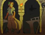 absurd_res anthro armor avian bird boots bottomwear breastplate brown_bottomwear brown_clothing brown_pants building canid canine castle_wall chainmail clothing colored dark dark_world dynamic_lighting floating_island fog foggy_background footwear fox fur green_body green_ear_tuff green_eyes green_fur green_tail hair hi_res long_hair male mammal night orange_body orange_fur orange_hair orange_tail pants plant ruins shaded shardie shardie_(shardie) shoes simple_background simple_coloring simple_lines simple_shading sketch solo spikes tail torch tree weapon white_body white_ears white_fur white_hair white_tail worried