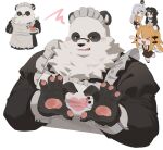  >_< 2boys 2girls animal_ears apron black_fur blush cake cake_slice chibi chinese_commentary claws closed_mouth commentary_request fang food furry furry_male heart heart_hands highres holding holding_plate ju_fufu looking_at_viewer maid maid_apron maid_headdress multicolored_fur multiple_boys multiple_girls open_mouth pan_yinhu panda_boy panda_ears pawpads plate smile squiggle white_background white_fur ye_shiyuan ye_shiyuan_(the_thrall) yixuan_(zenless_zone_zero) zenless_zone_zero zhymao 