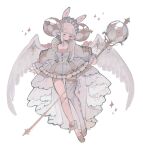  1girl angel_wings animal_ears blush_stickers bonnet braid buttons detached_collar dress estelle_(littlebluemuffin) extra_ears feathered_wings flower frilled_bonnet frilled_dress frilled_dress_collar frilled_sleeves frills hair_flower hair_ornament high-low_dress high_collar highres holding holding_staff layered_dress littlebluemuffin lolita_fashion long_sidelocks long_sleeves original pink_flower pink_rose pointy_ears puffy_long_sleeves puffy_sleeves rabbit_ears rose short_hair side_braids sidelocks sparkle staff white_background white_eyes white_hair white_wings wing_flower wings 