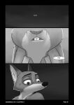  2022 anthro biped black_border border buckteeth canid canine cheek_tuft clothed clothing comic dialogue disney duo english_text facial_tuft fox foxxj hi_res judy_hopps lagomorph leporid mammal nick_wilde rabbit shoulder_tuft speech_bubble teeth text topless tuft zootopia 