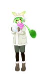  1girl absurdres blush_stickers boots brown_boots brown_mittens brown_pantyhose checkered_pantyhose coat double-parted_bangs edomura_niniko full_body fur-trimmed_boots fur-trimmed_coat fur-trimmed_headwear fur-trimmed_sleeves fur_trim green_coat green_hair green_shorts hair_between_eyes hat highres holding holding_snowball long_hair long_sleeves low_ponytail mittens official_art open_mouth orange_eyes pantyhose pantyhose_under_shorts pink_scarf ponytail scarf shorts simple_background snowball solo standing transparent_background v-shaped_eyebrows voicevox winter_clothes zundamon 
