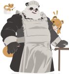  ! !! animal_ears apron black_fur blonde_hair blush bulge chinese_commentary claws commentary_request erection erection_under_clothes furry furry_male highres ju_fufu looking_at_crotch looking_down maid maid_apron maid_headdress multicolored_fur open_mouth pan_yinhu panda_boy panda_ears pawpads tail tiger_ears tiger_tail white_background white_fur zenless_zone_zero zhymao 