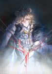  1boy absurdres animal_ears arknights bear_boy bear_ears black_cloak black_hat blonde_hair blood blood_drip blood_on_knife blue_eyes buttons chinese_commentary claw_ring cloak closed_mouth collared_shirt commentary_request curtained_hair double-breasted expressionless facing_viewer fur-trimmed_cloak fur_trim fyodor_vladimirovich_(arknights) gloves hair_between_eyes hair_over_shoulder hat head_rest highres holding holding_knife impaled jacket knife long_hair long_sleeves looking_at_object male_focus matryoshka_doll shirt single_drill sleeve_cuffs solo straight-on string two-sided_cloak two-sided_fabric upper_body vest white_cloak white_gloves white_jacket white_shirt white_vest yuyuluochenchaoyexiange 