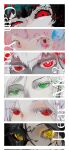  6+girls android black_hair black_sclera blue_flower close-up colored_eyelashes colored_sclera column_lineup commentary cracked_skin cytus cytus_ii damaged dark_persona dual_persona english_text eye_focus flower green_eyes hair_flower hair_ornament highres ilka_(cytus) ivy_(cytus) jill_(cytus) mismatched_pupils mismatched_sclera multiple_girls pink_eyes pink_hair red_eyes second-party_source untranslatable_commentary vanessa_(cytus_ii) violette_(cytus) white_hair yaoyaojugaogao yellow_eyes 
