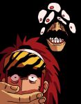  2boys abarai_renji bleach bleach:_sennen_kessen-hen commentary covering_another's_mouth english_commentary extra_eyes facial_hair grin headband male_focus multiple_boys mustache ponytail red_hair smile spoilers the_almighty wanderjegson yellow_headband yhwach 