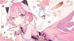  1girl ai_kotoba_iii_(vocaloid) angel animal_ears bandaid bird blue_eyes cat_ears dress feathers flower heart indie_virtual_youtuber mizumizu_(phoenix) pink_hair rose sakurada_hane virtual_youtuber wings 