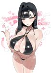  1girl absurdres bikini black_bikini black_hair blunt_bangs breasts cleavage curvy gyaru hair_intakes hair_ornament hairclip halterneck highres jewelry large_breasts long_hair middle_finger necklace o-ring o-ring_bikini o-ring_top original pazzimo string_bikini swimsuit yewon_(pazzimo) 