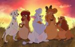  101_dalmatians black_kitty bow_ribbon canid canine canis collar dalmatian disney dixie_(fath) domestic_dog female feral georgette_(disney) grass group lady_(lady_and_the_tramp) lady_and_the_tramp mammal oliver_and_company perdita plant poodle pregnant rita_(disney) 