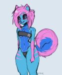  &lt;3 &lt;3_eyes 2022 anthro black_sclera blue_body blue_eyes blue_fur canid canine canis clothing domestic_dog female fur gris_swimsuit hair hi_res husky kolae kolae_(character) mammal nordic_sled_dog one-piece_swimsuit pink_hair simple_background solo spitz swimwear tight_clothing translucent translucent_clothing white_background 