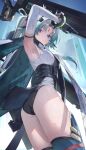  1girl absurdres animal_ears arcane_(arknights) arknights arknights:_endfield arm_up ass bird_ears bird_girl black_gloves blue_eyes breasts cape closed_mouth commentary_request erulusyro facial_mark floating floating_object floating_weapon forehead_mark gloves grey_hair head_wings highres long_hair medium_breasts multicolored_cape multicolored_gloves multicolored_hair ponytail solo sweat two-sided_cape two-sided_fabric two-tone_gloves wings 