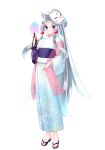  1girl :3 absurdres animal_ear_fluff animal_ears black_sandals blue_kimono closed_mouth edomura_niniko fox_ears fox_girl fox_mask full_body gradient_clothes gradient_kimono highres japanese_clothes kimono long_hair long_sleeves mask mask_on_head nail_polish nhk_(voiceroid) obi official_art parted_bangs pink_eyes purple_sash sandals sash simple_background smile solo standing toenail_polish toenails touhoku_itako transparent_background very_long_hair voiceroid white_hair white_kimono wide_sleeves 