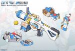  absurdres artist_name bear_trap bone cake chew_toy controller copyright_logo explosive food grenade_launcher highres juan_mi_ye_hua junkrat_(overwatch) logo mine_(weapon) overwatch remote_control weapon weapon_focus 