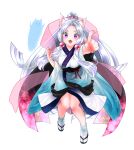 1girl :d absurdres animal_ear_fluff animal_ears black_sandals blue_kimono edomura_niniko fox_ears fox_girl full_body gradient_clothes gradient_kimono highres japanese_clothes kimono long_hair long_sleeves looking_at_viewer nhk_(voiceroid) official_art open_mouth outstretched_arm parted_bangs pink_eyes pink_shawl pointing pointing_at_viewer ponytail sandals shawl simple_background smile socks solo tabi touhoku_itako transparent_background very_long_hair voiceroid white_hair white_kimono white_socks wide_sleeves 