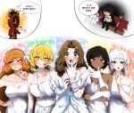  +_+ 1other 6+girls :o absurdres anger_vein bare_shoulders black_coat black_gloves black_hair black_pants black_shirt blonde_hair blue_background blue_eyes blunt_bangs blush blush_stickers bob_cut bow breasts brown_eyes brown_hair brown_hairband cigarette cleavage clenched_teeth clock coat coat_on_shoulders collarbone colorful_background commentary_request curtained_hair dante_(limbus_company) dark-skinned_female dark_skin don_quixote_(project_moon) dot_nose dress ear_piercing exhaling_smoke eyes_visible_through_hair faust_(project_moon) finger_to_cheek finger_to_mouth fire floral_print from_above full_body gloves go-toubun_no_hanayome green_background hair_between_eyes hair_bow hairband hand_on_own_arm hand_on_own_hip hand_to_own_mouth hand_up hands_up highres holding holding_photo ishmael_(project_moon) jungeorl korean_commentary korean_text large_breasts limbus_company long_hair looking_at_viewer looking_to_the_side low_neckline medium_breasts middle_finger mouth_pull multiple_girls multiple_hair_bows nakano_ichika nakano_itsuki nakano_miku nakano_nino nakano_yotsuba necktie nose_blush object_head on_bench ootachi open_clothes open_coat open_mouth orange_eyes orange_hair outis_(project_moon) pants parody parted_bangs photo_(object) piercing pink_background pinky_to_mouth project_moon raised_eyebrow red_background red_coat red_eyes red_necktie rodion_(project_moon) ryoshu_(project_moon) shaded_face sheath sheathed shirt short_hair sideways_glance sitting smoking speech_bubble spiky_speech_bubble straight-on strapless strapless_dress sweat swept_bangs teeth tongue tongue_out translation_request upper_body wedding_dress white_background white_bow white_gloves white_hair white_shirt wide-eyed yellow_background yellow_eyes 