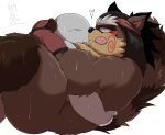  &lt;3 2022 absurd_res anthro brown_body brown_fur canid canine duo embrace eyes_closed fur hi_res hug humanoid_hands kemono male mammal momochi_sandayuu overweight overweight_male raccoon_dog sengoku_puzzle simple_background tanuki white_background yamatoji201 