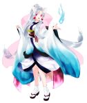  1girl :3 :d absurdres animal_ear_fluff animal_ears blue_kimono brown_sandals edomura_niniko fox_ears fox_girl full_body gradient_clothes gradient_kimono hands_up highres hitodama incredibly_absurdres japanese_clothes kimono long_hair long_sidelocks long_sleeves looking_at_viewer official_art okobo open_mouth outstretched_hand parted_bangs pink_eyes pink_shawl platform_sandals ponytail sandals shawl sidelocks simple_background smile socks solo standing tabi touhoku_itako transparent_background very_long_hair voiceroid white_hair white_kimono white_socks wide_sleeves 