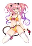  1girl animal_ear_hairband animal_ears aqua_eyes black_choker blush bow bow_panties bra bracelet breasts cameltoe cat_ear_hairband cat_ears cat_tail choker commentary_request earrings fake_animal_ears fang gradient_hair groin_tendon hairband heart heart_choker heart_earrings high_heels hip_dips holding_own_tail jewelry linea_alba long_hair looking_at_viewer medium_breasts merchandise_available multi-strapped_bra multi-strapped_panties multicolored_hair official_art orange_bra original panties pink_hair pink_shoes purple_hair raised_eyebrows shiny_skin shoes simple_background skin_fang solo spread_legs squatting super_zombie tail tail_bow tail_ornament thighhighs tucking_hair underwear very_long_hair white_background white_thighhighs 