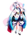  1girl :d absurdres black_sandals black_sash blue_kimono edomura_niniko full_body gradient_clothes gradient_kimono hand_on_own_hip hand_up highres index_finger_raised japanese_clothes kimono long_hair long_sleeves looking_at_viewer nhk_(voiceroid) obi official_art okobo open_mouth parted_bangs pink_eyes pink_shawl platform_sandals ponytail sandals sash shawl simple_background smile socks solo standing tabi touhoku_itako transparent_background very_long_hair voiceroid white_hair white_kimono white_socks wide_sleeves 