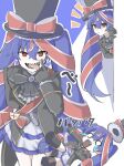  1girl @_@ akanbe ascot black_ascot black_gloves black_suit blue_hair commentary crossed_bangs eyelid_pull gloves hair_ribbon hat hat_ribbon highres kokkimusume kusetamo monocle notice_lines open_mouth personification red_eyes red_ribbon ribbon sharp_teeth smug solo suit teeth tongue tongue_out top_hat twintails united_kingdom_(kokkimusume) untranslatable_commentary 