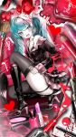  1girl aqua_eyes aqua_hair bad_id bad_pixiv_id beamed_eighth_notes black_bra black_panties boots bottle bra breasts brown_dress commentary cosmetics dress eighth_note garter_straps hair_ornament hatsune_miku hatsune_miku_(honey_whip) high_heel_boots high_heels highres lipstick_tube long_hair long_sleeves makeup musical_note musical_staff nail_polish_bottle nail_polish_brush off-shoulder_dress off_shoulder pale_skin panties perfume_bottle pink_dress project_diva_(series) quarter_note shirubaa small_breasts solo squatting thighhighs treble_clef twintails underwear very_long_hair vocaloid 