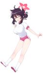  1girl ^_^ ahoge animal_ears blue_archive blush breasts brown_hair buruma clenched_hand closed_eyes fang flower full_body game_asset gym_uniform hair_between_eyes hair_bun hair_flower hair_ornament halo halo_behind_head hand_up happy highres kaede_(blue_archive) kokosando large_breasts large_variant_set legs medium_hair official_art open_mouth oppai_loli outstretched_arm pink_buruma pink_halo pink_trim shirt shoes short_sleeves sidelocks simple_background single_hair_bun skin_fang smile socks solo standing tachi-e tassel tassel_hair_ornament thighs third-party_source toes_up transparent_background v-shaped_eyebrows variant_set white_shirt white_shoes white_socks 