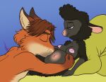  2022 anthro areola belly belly_kiss big_belly black_body black_fur black_nose black_wool bovid breasts brown_hair canid canine caprine chubby_male digital_media_(artwork) disney duo eyes_closed female flat_colors fox fur gideon_grey hair half-closed_eyes hi_res interspecies interspecies_pregnancy intimate kissing kissing_belly lying male male/female mammal narrowed_eyes navel nipples nude on_back outie_navel pink_areola pink_nipples predator/prey pregnant pregnant_female red_body red_fox red_fur romantic romantic_couple sharla_(zootopia) sheep signature wastedtimeee wool_(fur) zootopia 