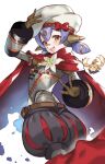  1girl android beret cape chest_jewel flower flower_on_chest hat highres joints orange_eyes poppi_(xenoblade) poppi_alpha_(xenoblade) puff_and_slash_shorts puffy_shorts purple_hair red_cape red_scarf robot robot_ears robot_girl robot_joints scarf shorts solo v xenoblade_chronicles_(series) xenoblade_chronicles_2 yagi_(kyuhyun) 