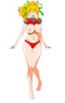  1girl :d absurdres aged_up android antennae armor arms_up asagi10932 bikini bikini_armor blonde_hair breast_missiles breastplate breasts breasts_out clenched_hands commentary_request covered_navel covered_nipples double-parted_bangs earphones eyes_visible_through_hair full_body gorget green_eyes green_ribbon groin hair_between_eyes hair_ribbon hairband hand_on_own_hip hand_up headphones high_ponytail highres hyper_roll_(marvel_vs._capcom) joints large_breasts large_variant_set leg_up long_hair looking_at_viewer marvel_vs._capcom marvel_vs._capcom_2 mechanical_arms mechanical_legs mega_man_(classic) mega_man_(series) navel nipples open_mouth ponytail radio_antenna red_armor red_bikini ribbon robot robot_girl robot_joints roll_(mega_man) shoulder_armor sidelocks simple_background smile solo standing swimsuit transparent_background variant_set white_background 