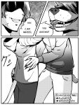  anthro canid canine comic duo duo_focus embrace evil_grin felid group hug male male/male mammal manga rudranayika smile 