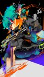  1girl absurdres black_boots black_gloves boots commentary_request fingerless_gloves gloves highres holding holding_wrench inkling mechanic_(splatoon_raiders) mikake3x paint paint_splatter pointy_ears red_eyes solo splatoon_(series) wrench 