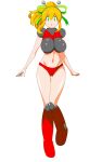  1girl :d absurdres aged_up android antennae armor armored_boots arms_up asagi10932 bikini bikini_armor blonde_hair boots breast_missiles breastplate breasts clenched_hands commentary_request covered_navel covered_nipples double-parted_bangs earphones eyes_visible_through_hair full_body gorget green_eyes green_ribbon groin hair_between_eyes hair_ribbon hairband hand_on_own_hip hand_up headphones high_ponytail highres hyper_roll_(marvel_vs._capcom) joints knee_boots knee_guards knee_pads large_breasts large_variant_set leg_up long_hair looking_at_viewer marvel_vs._capcom marvel_vs._capcom_2 mechanical_arms mechanical_boots mechanical_legs mega_man_(classic) mega_man_(series) navel open_mouth ponytail radio_antenna red_armor red_bikini red_boots ribbon robot robot_girl robot_joints roll_(mega_man) shoulder_armor sidelocks simple_background smile solo standing swimsuit transparent_background variant_set white_background 